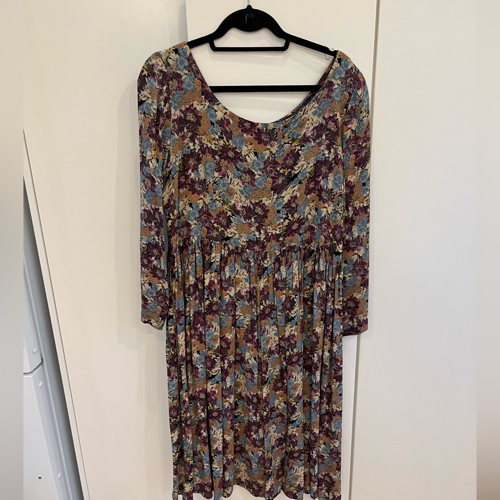 90s Floral Rayon Cottagecore Dress - Size Large